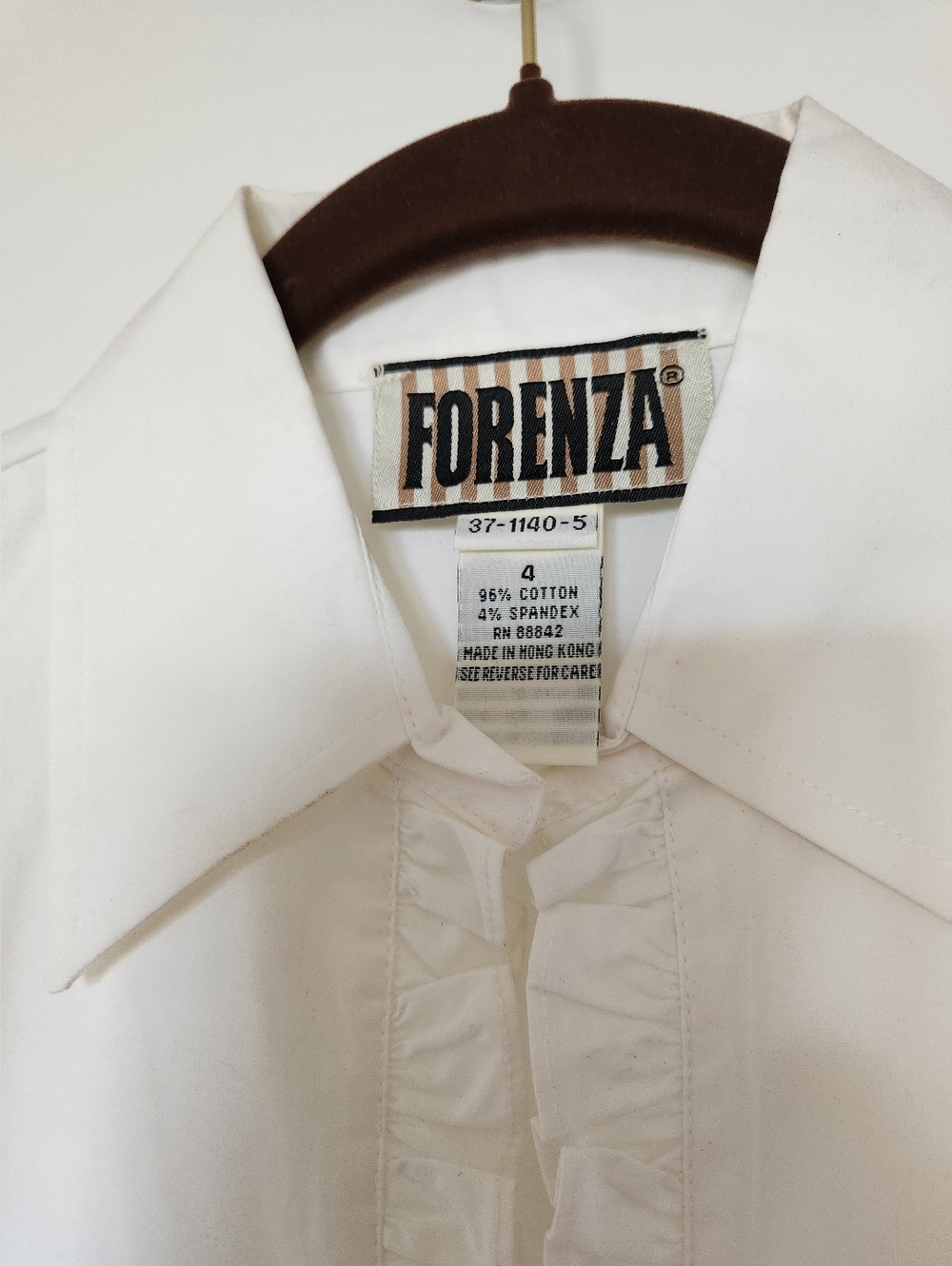 Forenza White Woman's Casual Shirt with Tasteful Ruffle Detail Front